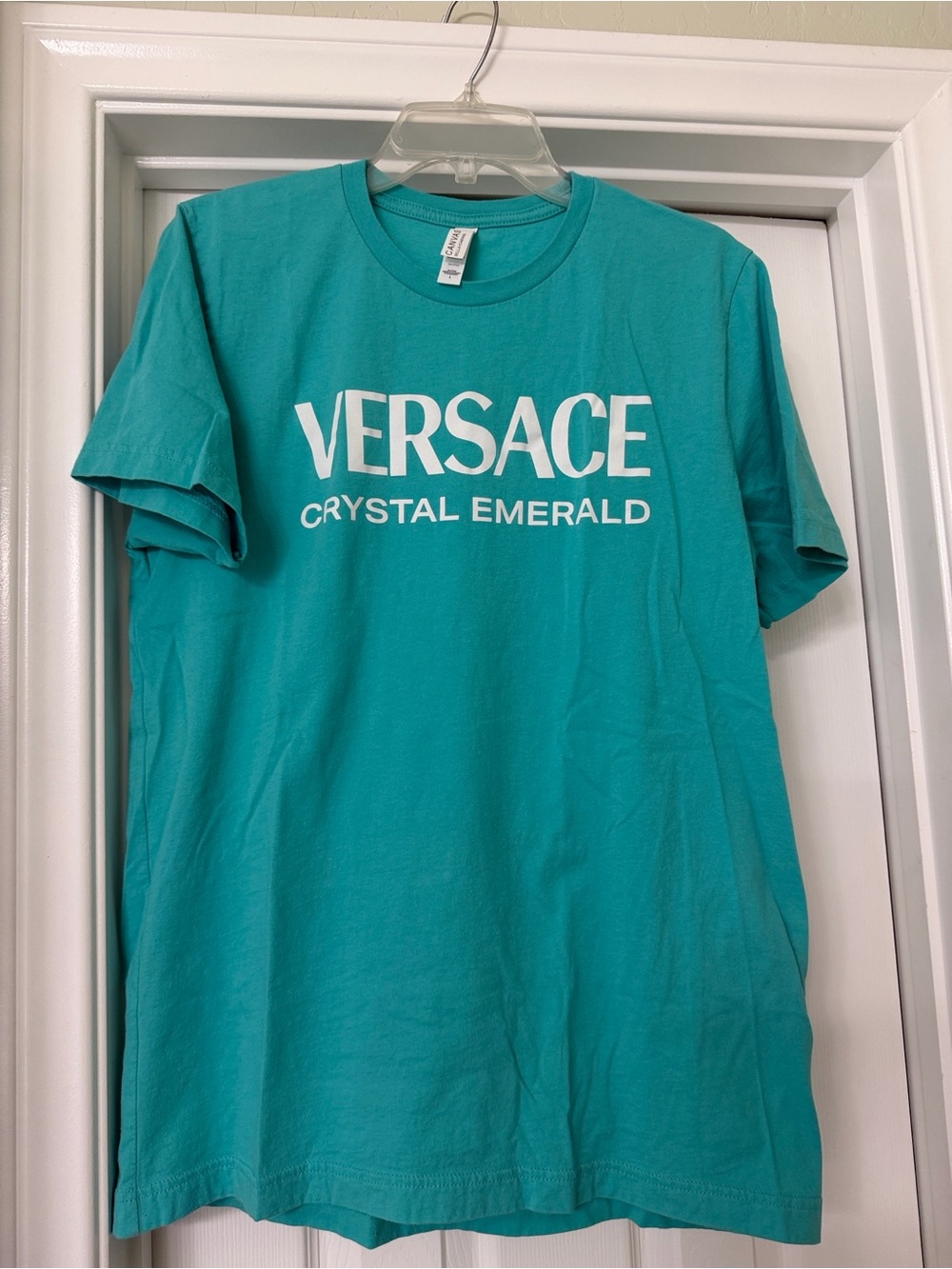 Versace Crystal Emerald Logo Tee in Teal